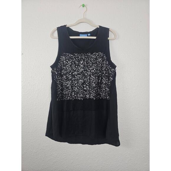 Simply Vera Black Sequin Tank Sleeveless Womens Blouse Size XL - Picture 1 of 6